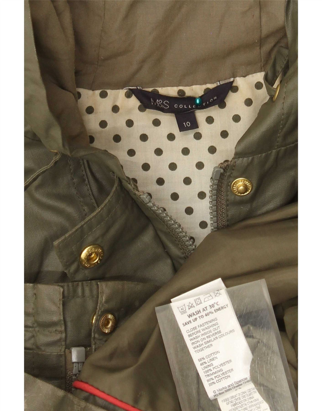 Marks & Spencer Chaqueta Encerada Extragrande con Capucha para Mujer UK 10 Small Green
