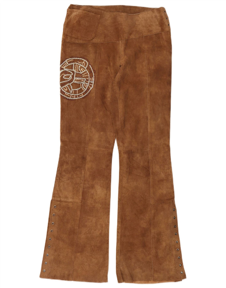 Vintage mujer Bootcut ante pantalones medio W30 L33 cuero marrón