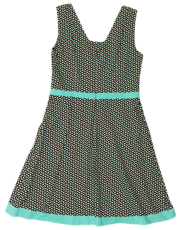 Vintage mujer sin mangas A-Line vestido Reino Unido 12 verde medio manchado