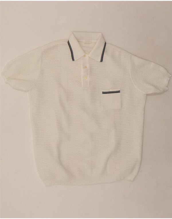 Trevira Jersey de manga corta con cuello tipo polo para hombre, poliéster blanco grande