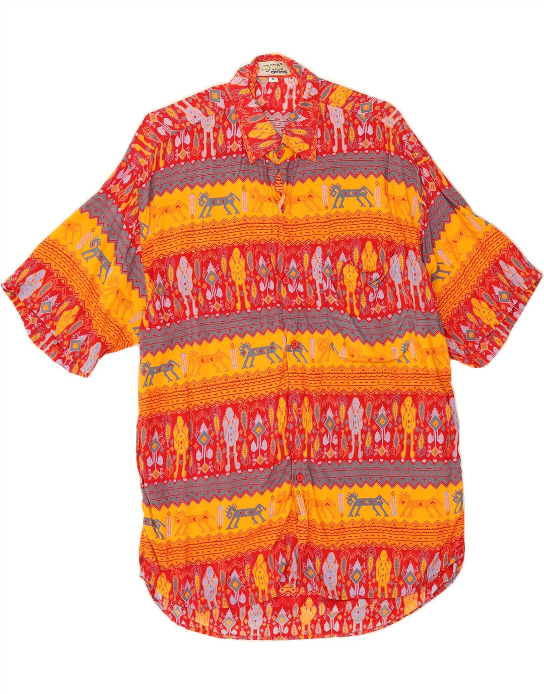 AYSEL Mens Abstract Pattern Short Sleeve Shirt XL Orange Colourblock Vintage Aysel and Second-Hand Aysel from Messina Hembry 
