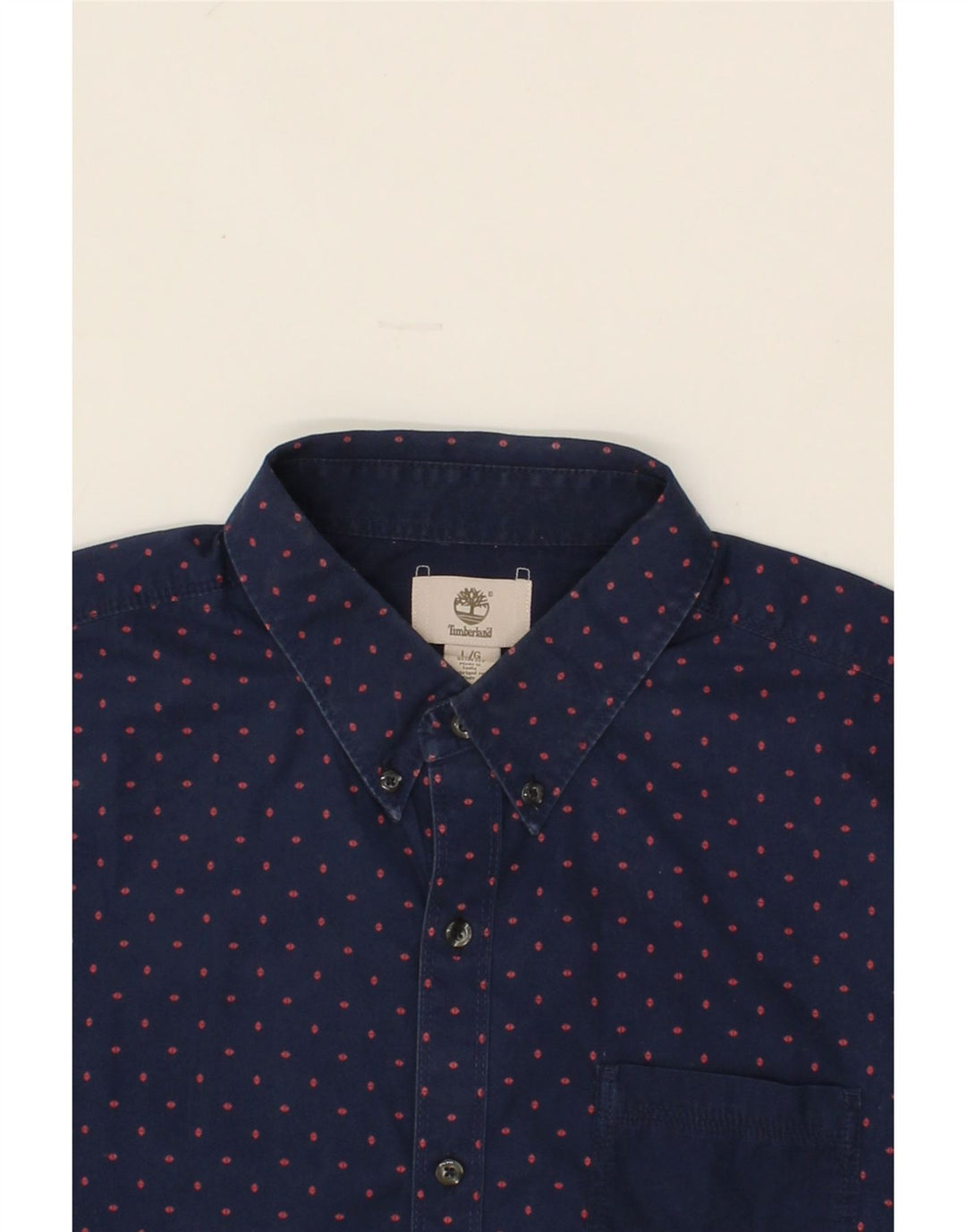 TIMBERLAND Mens Slim Fit Shirt Large Navy Blue Spotted Vintage Timberland and Second-Hand Timberland from Messina Hembry 