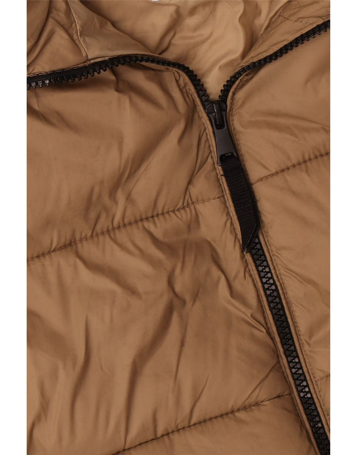 Zara Mujer Chaqueta Acolchada Extragrande Con Capucha UK 44 Medium Beige Nylon