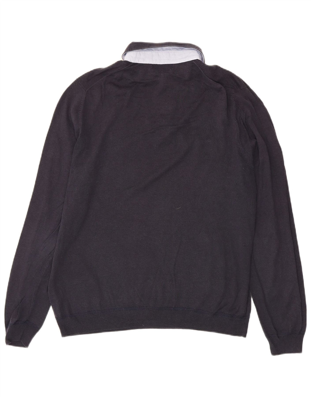 Massimo Dutti Jersey Hombre Polo Neck Jumper Large Lino Azul Marino