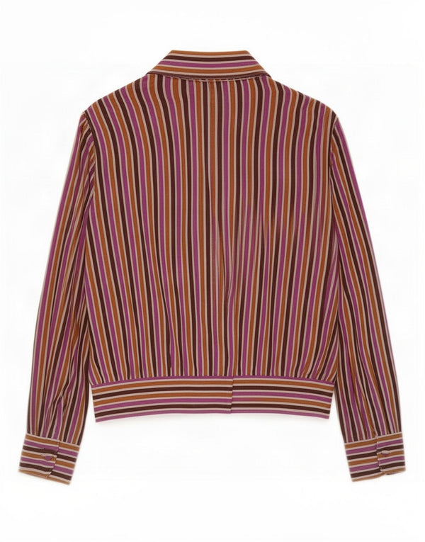 Benetton Blusa De Manga Larga Para Mujer UK 46 Large Pink Pinstripe