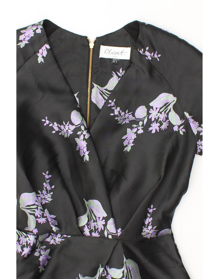 CLOSET Womens A-Line Dress UK 10 Small Black Floral Polyester Vintage CLOSET and Second-Hand CLOSET from Messina Hembry 