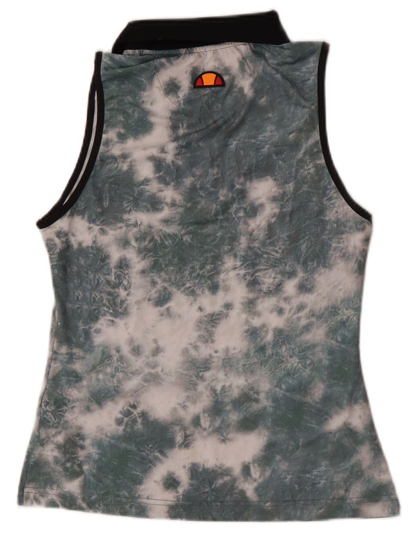 Ellesse Polo sin mangas con cuello y cremallera para mujer UK 8 Small Green Tie Dye