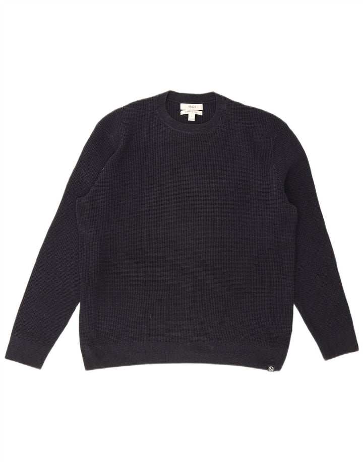 MARKS & SPENCER Jersey de cuello redondo para hombre, talla grande, algodón azul marino