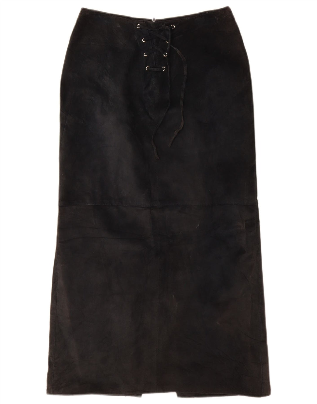 VINTAGE Mujer Ante Maxi Falda Reino Unido 10 Pequeño W26 Cuero Negro