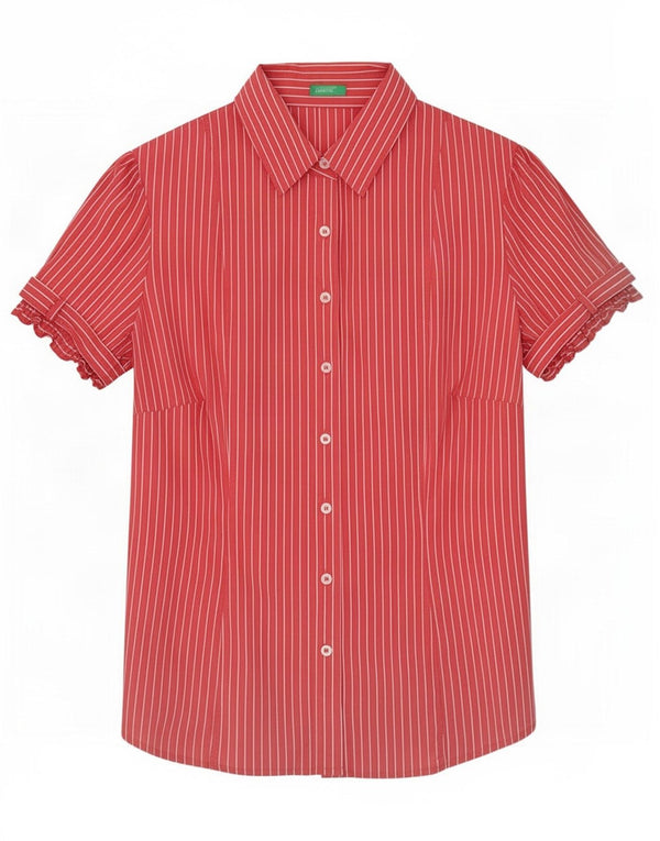 Benetton Camisa De Manga Corta Mujer ES 44 Mediano Rojo Raya Pintada