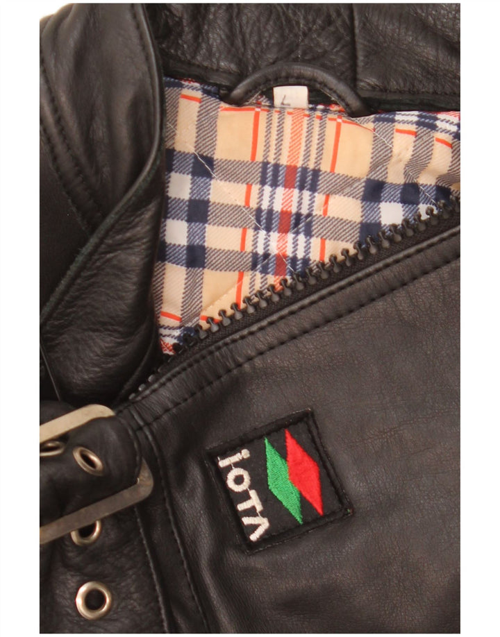 Vintage hombres cuero biker chaqueta Reino Unido 40 grande negro
