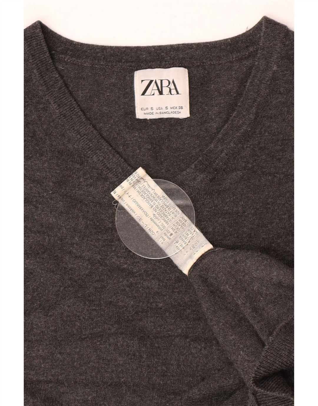 Zara Hombre Jersey Con Cuello En V Jersey Small Viscosa Gris