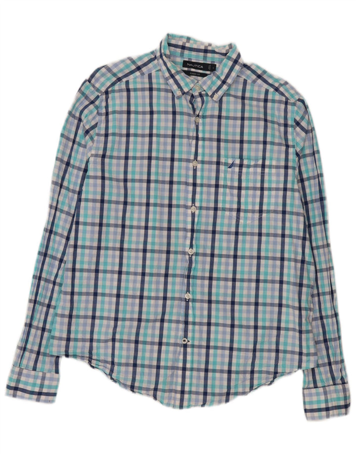 Nautica Camisa de corte clásico para hombre de algodón a cuadros azules grandes