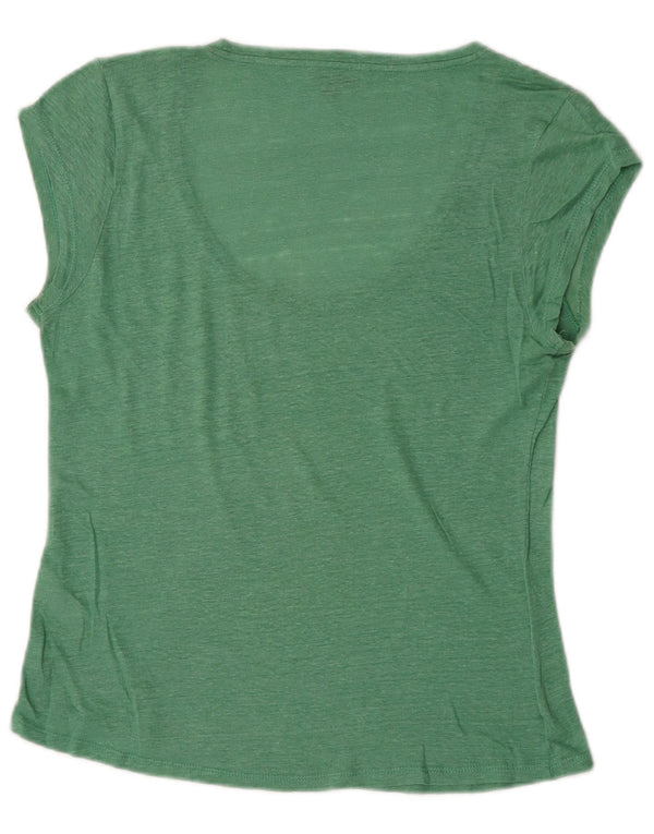 Massimo Dutti Camiseta Mujer Top UK 40 XL Lino Moteado Verde