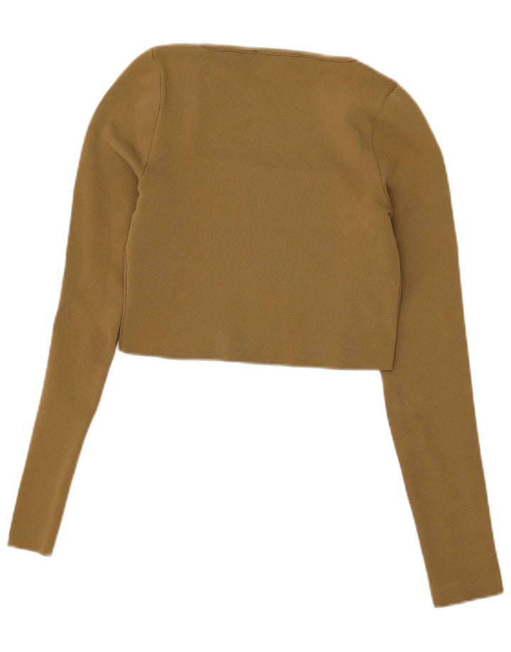 Zara Mujer Crop Top Manga Larga UK 42 Medio Caqui Poliéster