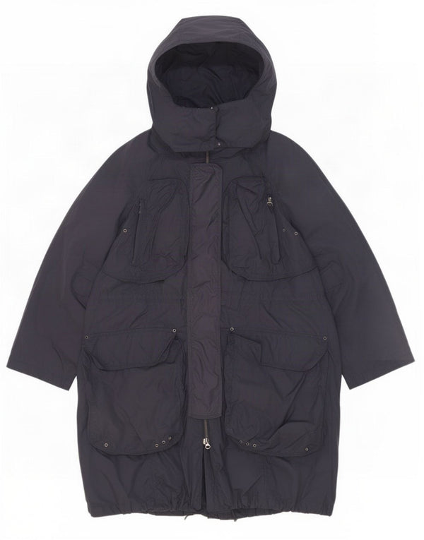 Zara Mujer Parka Extragrande Con Capucha UK 10 Small Azul Marino Nylon
