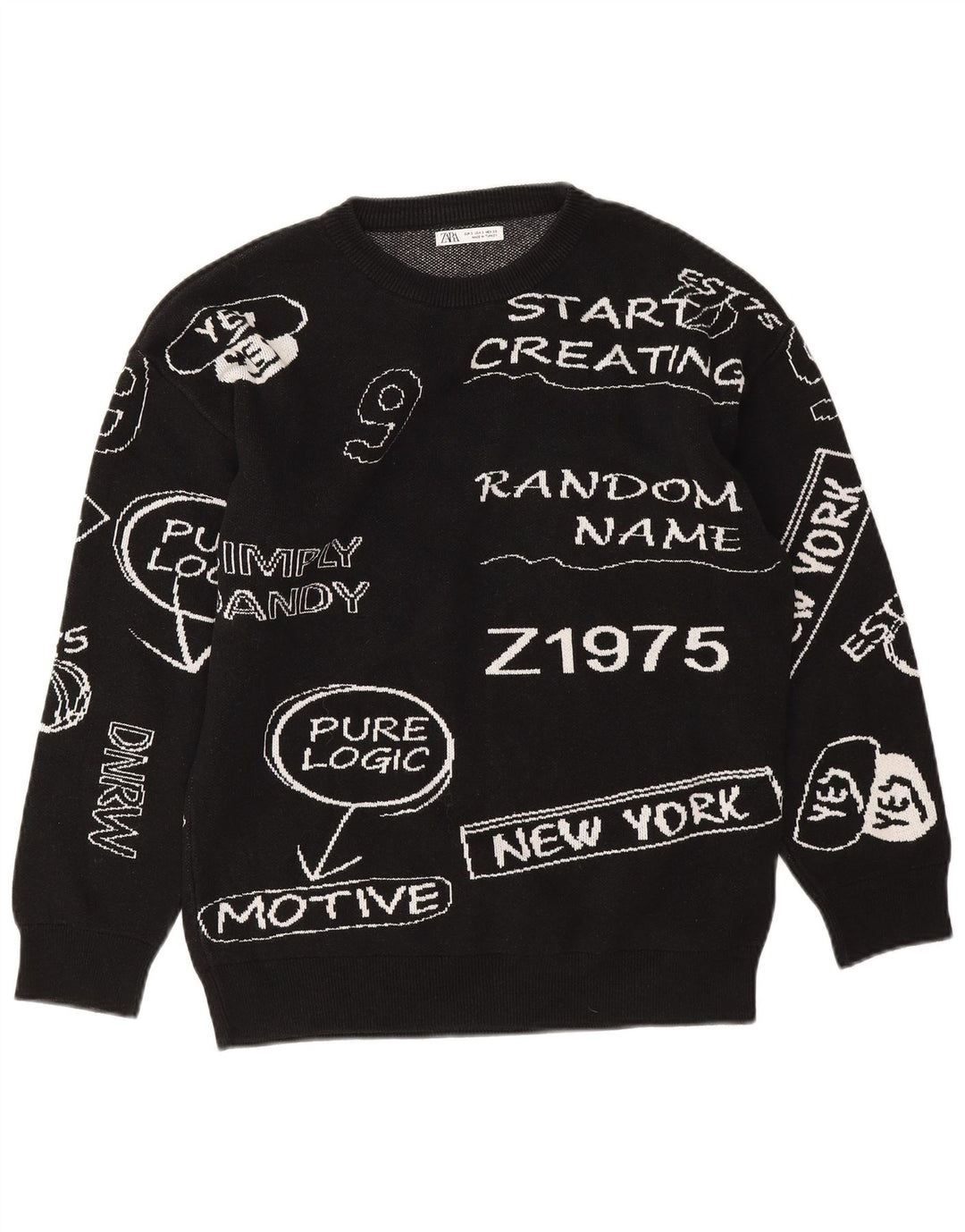 Zara Mujer Gráfico Sudadera De Gran Tamaño Jersey Reino Unido 10 Pequeño Algodón Negro