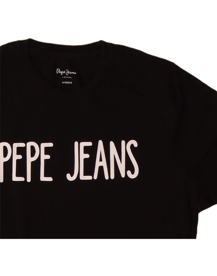 PEPE JEANS Mens Regular Graphic T-Shirt Top Medium Black Vintage PEPE Jeans and Second-Hand PEPE Jeans from Messina Hembry 