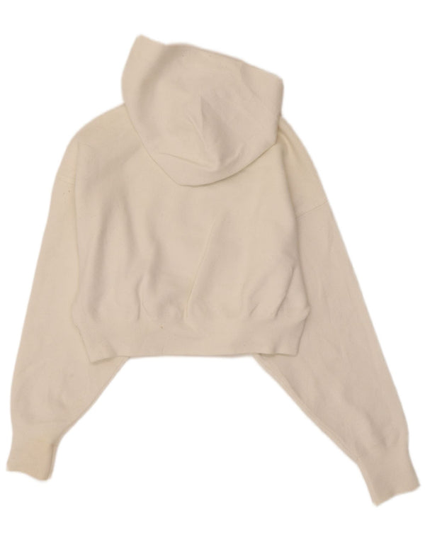 Zara Mujer Crop Sudadera con capucha Jumper UK 12 Medium White Viscosa