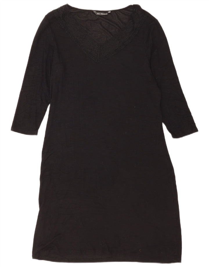 Marks & Spencer Vestido recto de manga 3/4 para mujer UK 44 Grande Modal negro