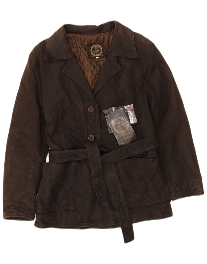Vintage mujer chaqueta de cuero Reino Unido 14 marrón medio