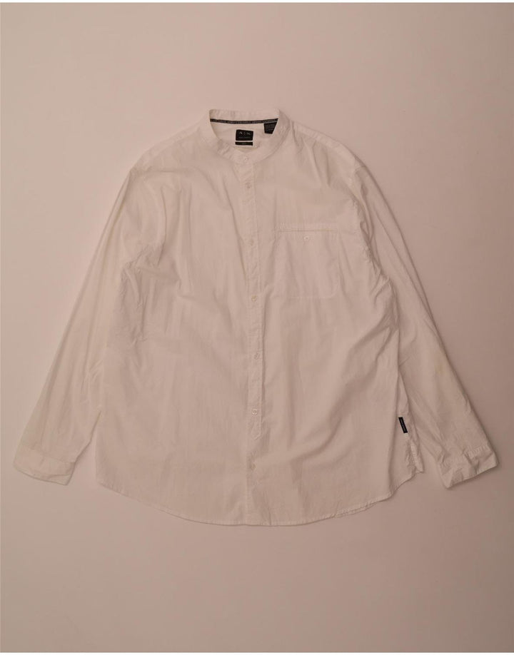 Armani Exchange Camisa holgada para hombre 2XL Algodón blanco