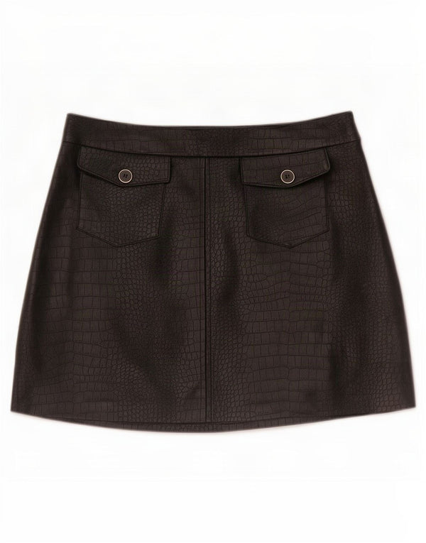 Zara Mujer Minifalda De Piel Sintética Mediana W28 Estampado Animal Negro