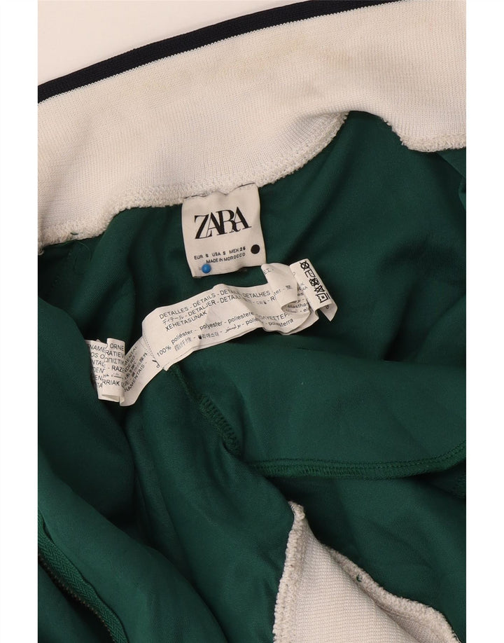 Zara Mujer Chándal Top Chaqueta UK 10 Small Verde Colorblock Poliéster