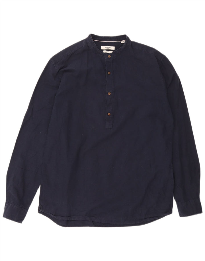 Jack & Jones Camisa tipo jersey de corte slim para hombre, tamaño grande, algodón azul marino
