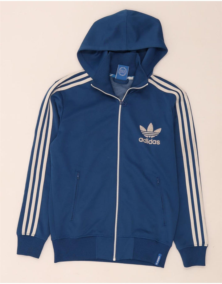 Adidas Hombre Zip Sudadera Con Capucha Suéter Pequeño Azul Poliéster