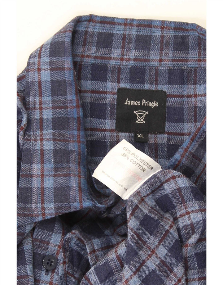 James Pringle Camisa de franela para hombre XL Poliéster a cuadros azul marino