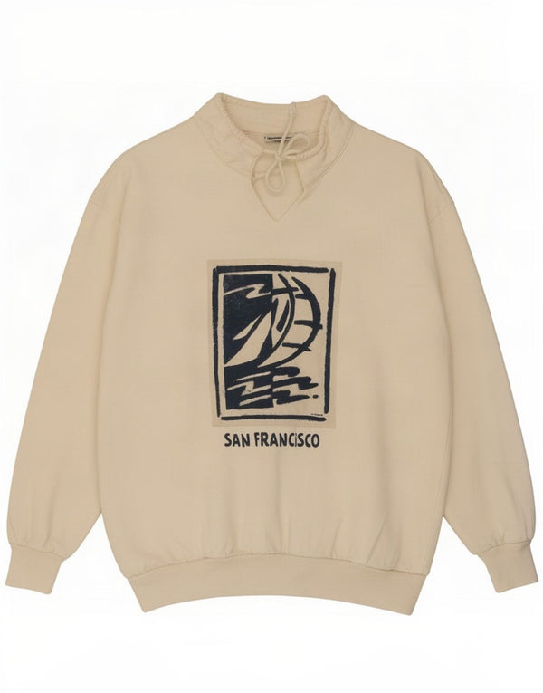 Vintage hombres gráfico suelto ajuste sudadera jumper pequeño de algodón blanco