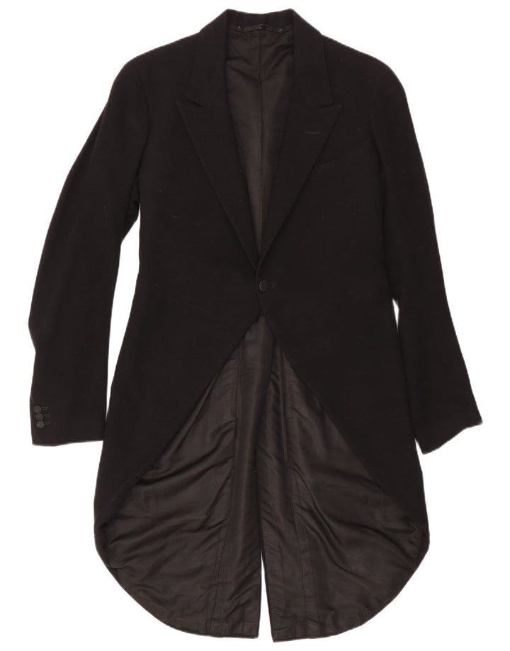 Vintage hombres 1 botón Tailcoat Blazer chaqueta Reino Unido 34 XS negro