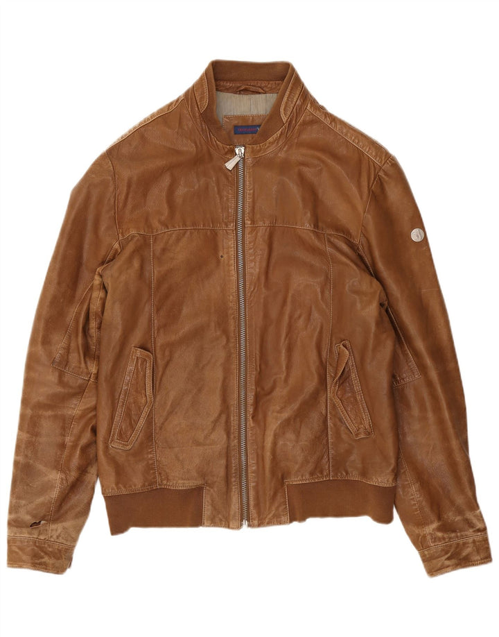 Trussardi Jeans Chaqueta de cuero para hombre ES 38 Cuero marrón medio