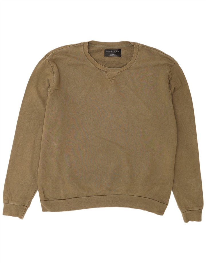 Zara Hombre Sudadera Jumper 2XL Caqui Algodón