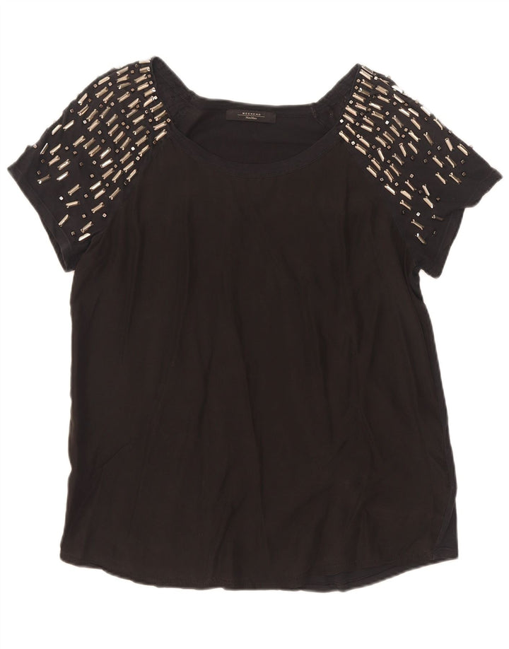 Max Mara Camiseta de fin de semana para mujer Top UK 12 Medium Black Cotton