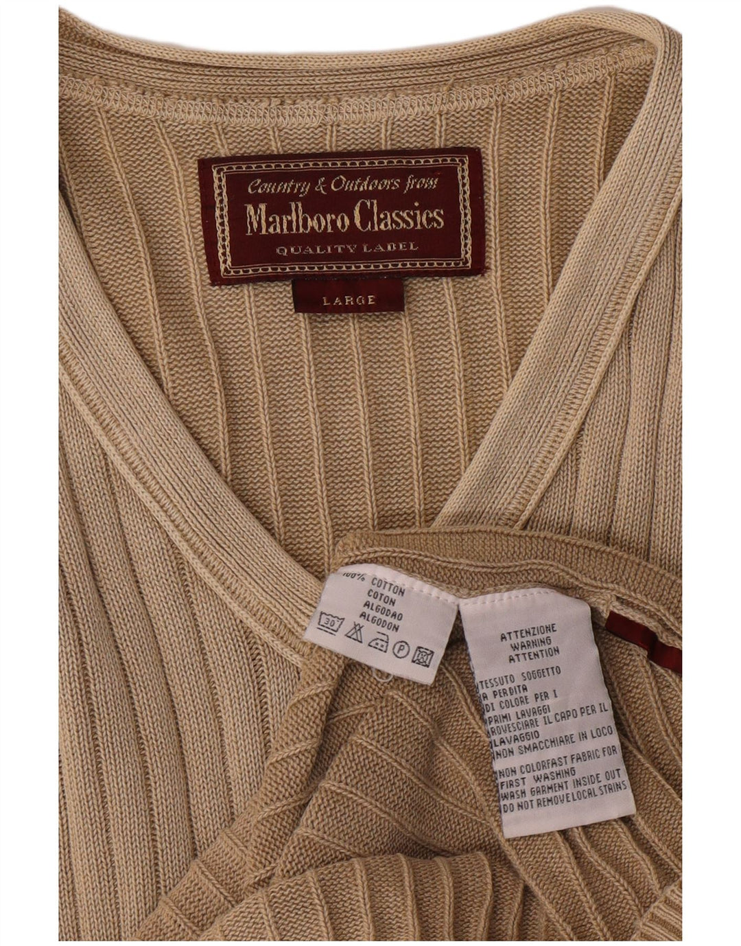 Marlboro Classics - Jersey con cuello en V para hombre, talla grande, algodón beige, clásico