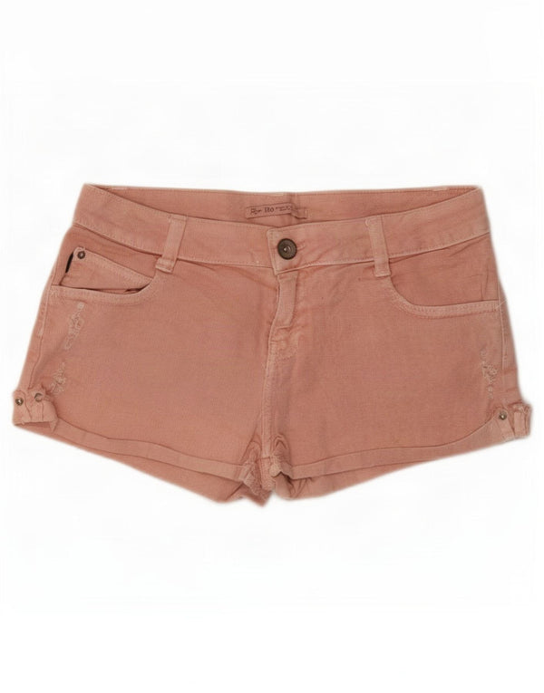 Zara Pantalones cortos de mezclilla desgastados para mujer EU 38 Small W28 Rosa