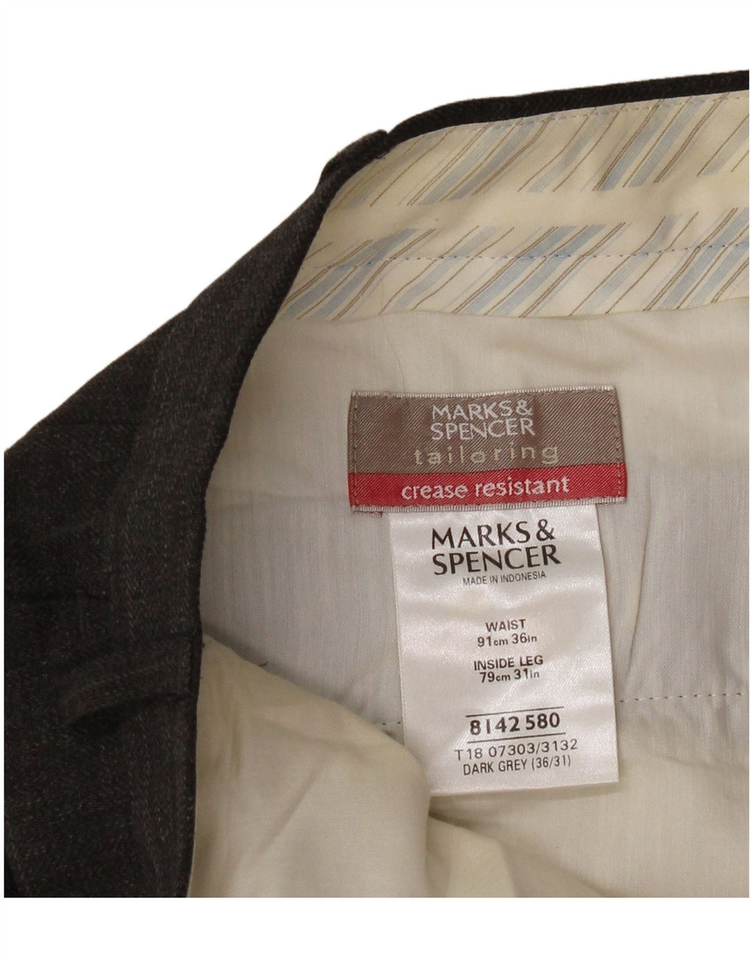 Marks & Spencer Pantalón de traje a medida para hombre W36 L31 Poliéster gris