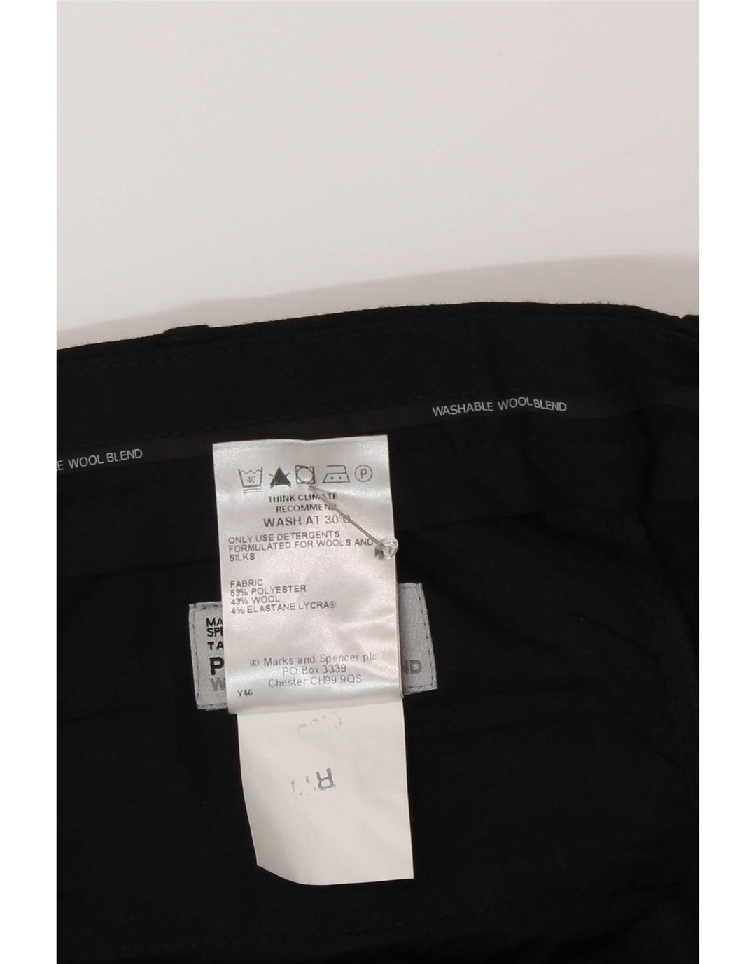 Marks & Spencer Pantalón de traje con pinzas para hombre W38 L29 Poliéster negro