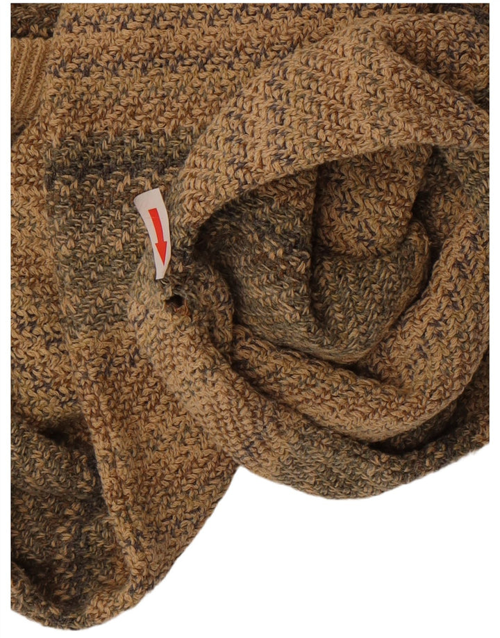Vintage hombres V-cuello jumper suéter medio beige rayas