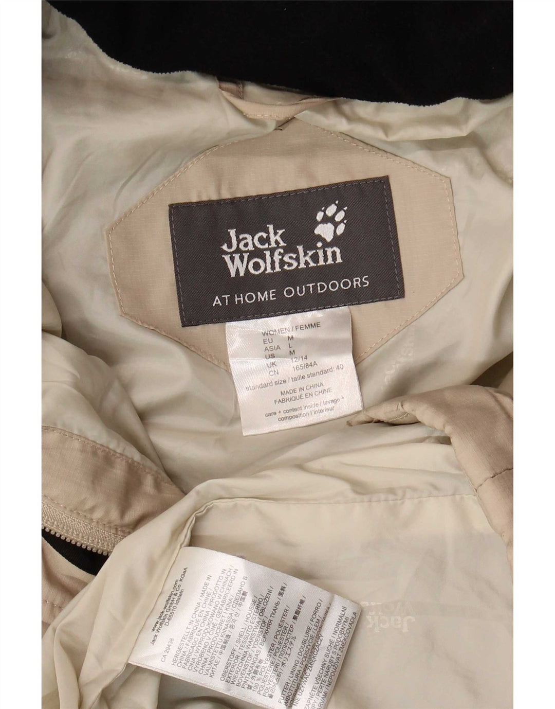 Jack Wolfskin Abrigo acolchado con capucha para mujer UK 12/14 Poliéster beige medio