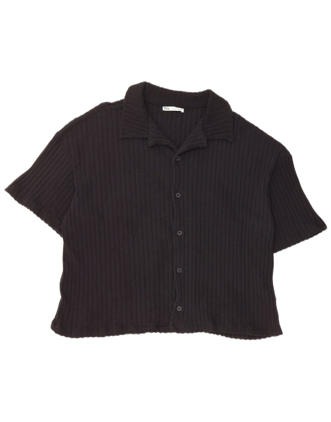 Zara Hombre Camisa Manga Corta Mediana Negro Algodón