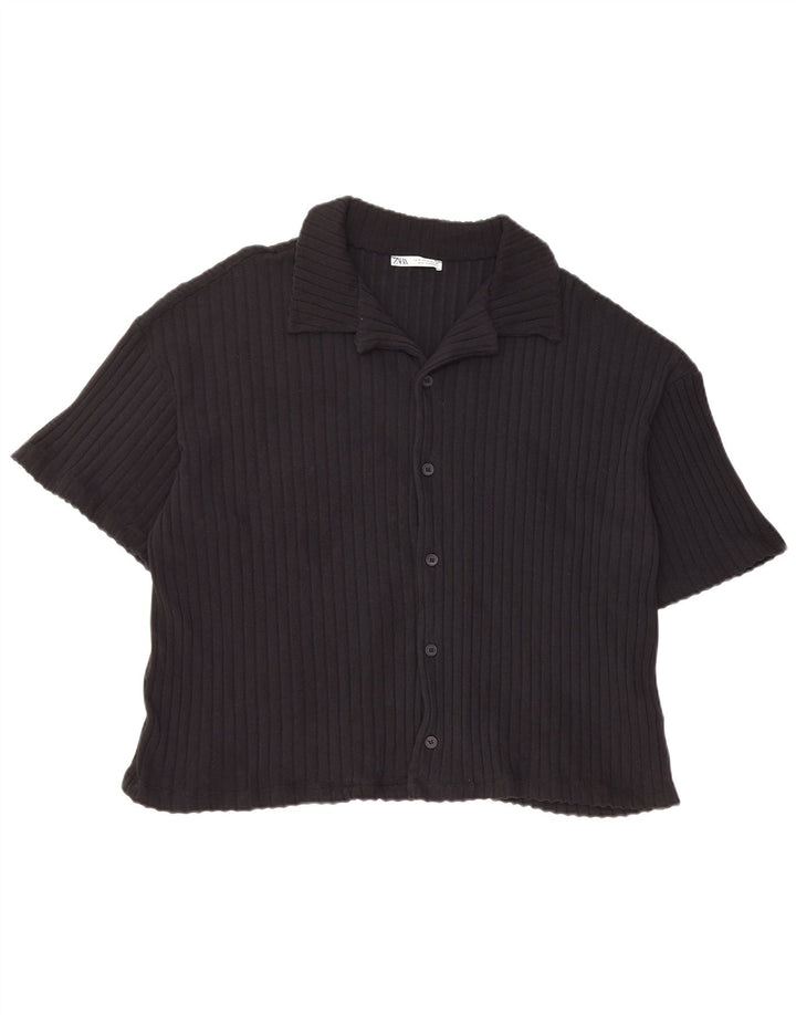Zara Hombre Camisa Manga Corta Mediana Negro Algodón