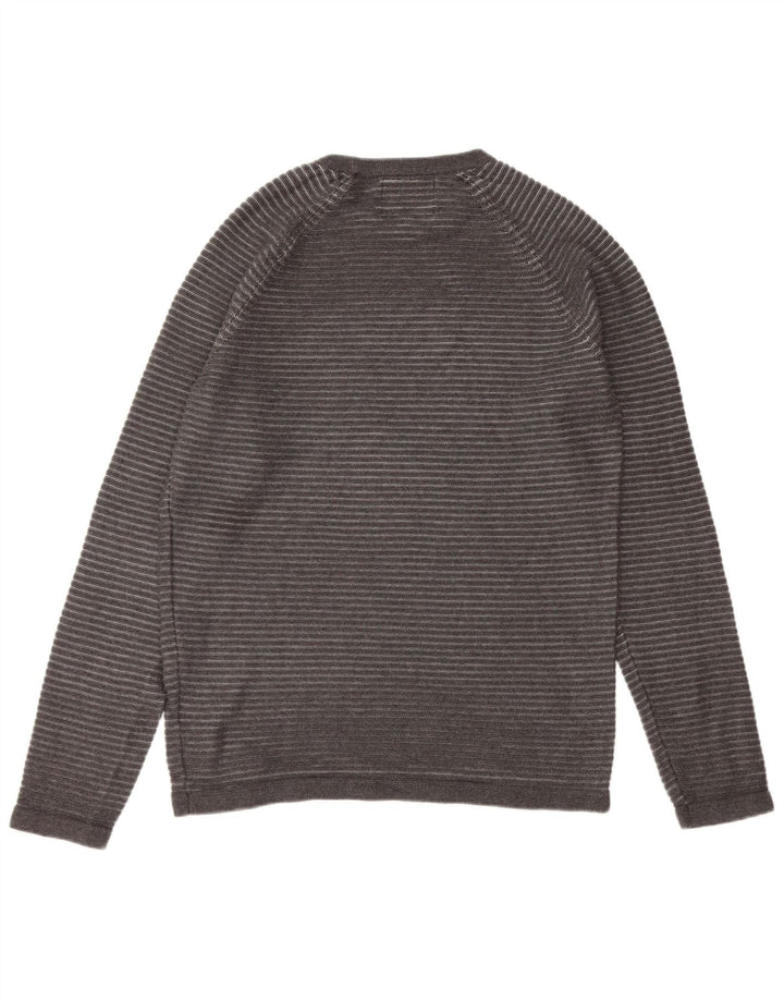 JACK & JONES Jersey tipo jersey con cuello redondo para hombre, talla grande, gris, a rayas