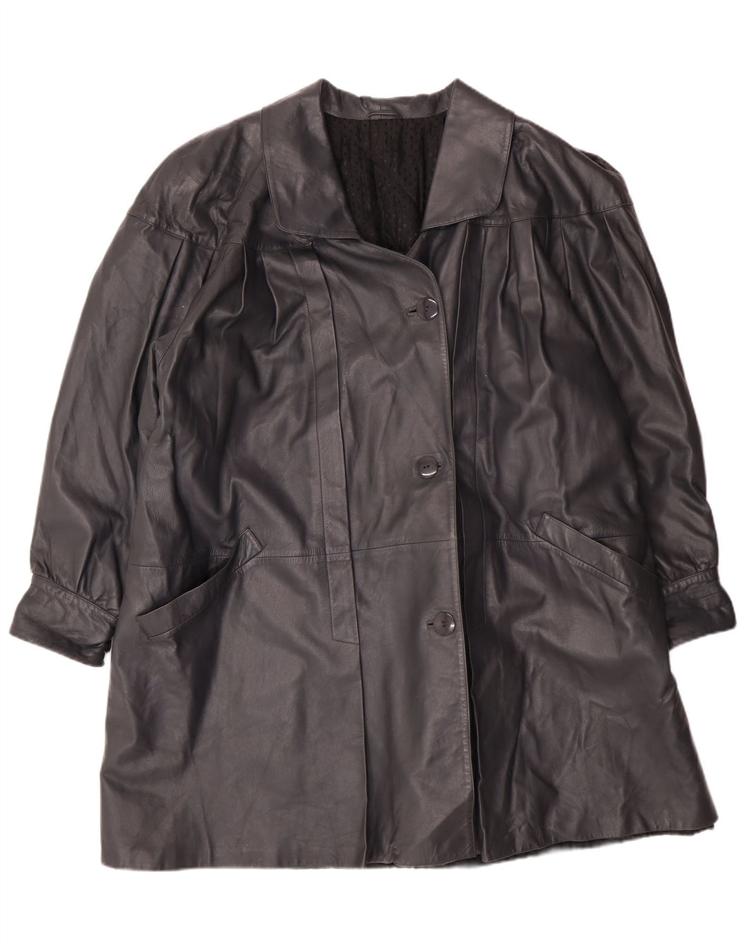 Vintage mujer abrigo de cuero de gran tamaño IT 44 Medio Negro Cuero Clásico