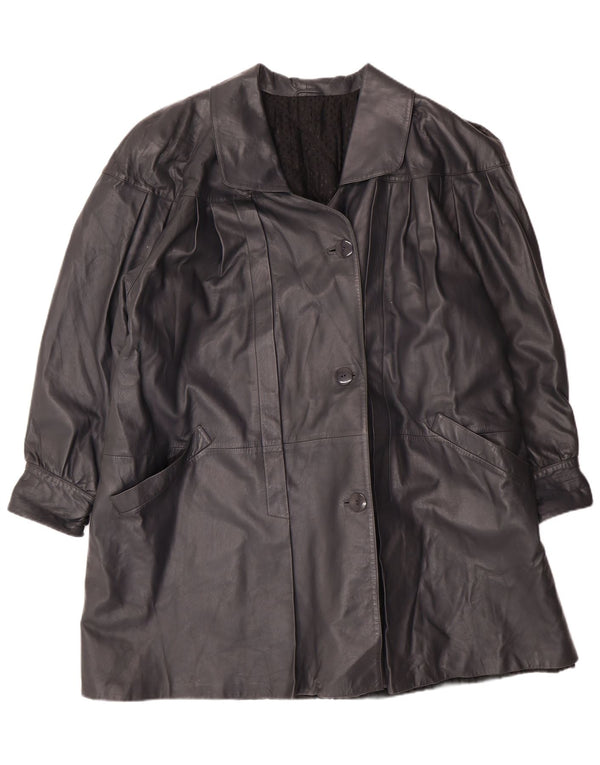 Vintage mujer abrigo de cuero de gran tamaño IT 44 Medio Negro Cuero Clásico