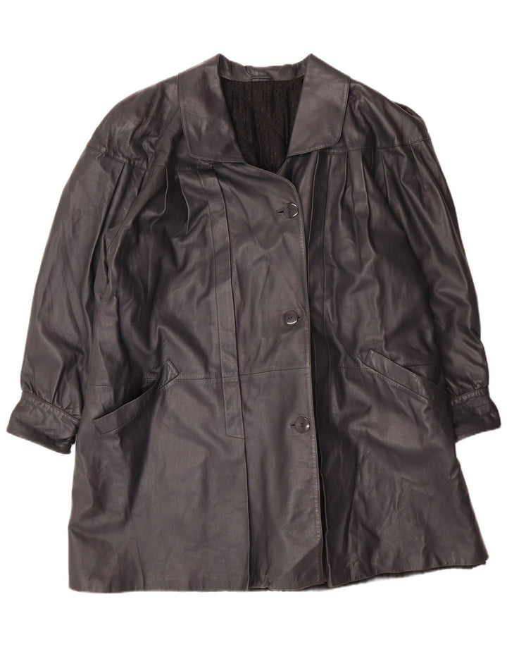 Vintage mujer abrigo de cuero de gran tamaño IT 44 Medio Negro Cuero Clásico