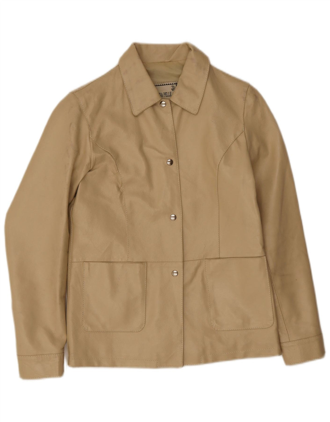 Chaqueta de cuero vintage para mujer cuero beige medio