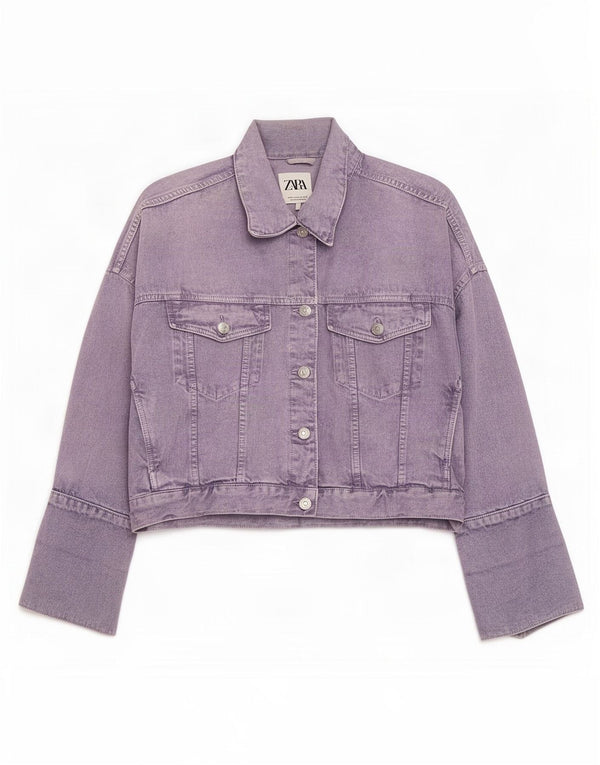 Zara Mujer Chaqueta Vaquera Extragrande UK 44 Algodón Púrpura Mediano